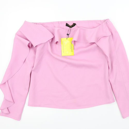 RAVI FAMOUSE Womens Pink Colourblock  Basic Blouse Size 8