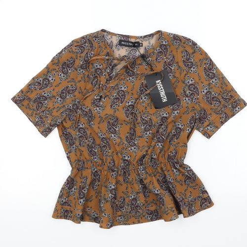 MISS TRUTH Womens Brown Geometric  Basic Blouse Size 8