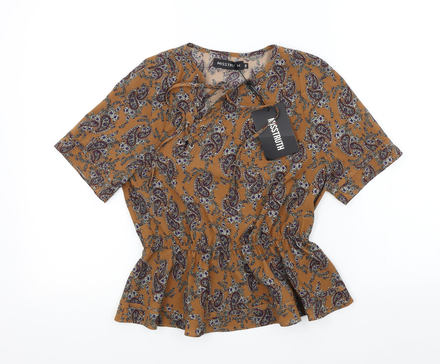 MISS TRUTH Womens Brown Geometric  Basic Blouse Size 8