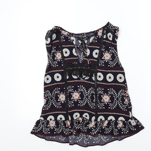 MISSTRUTH Womens Blue Geometric  Basic Blouse Size 8