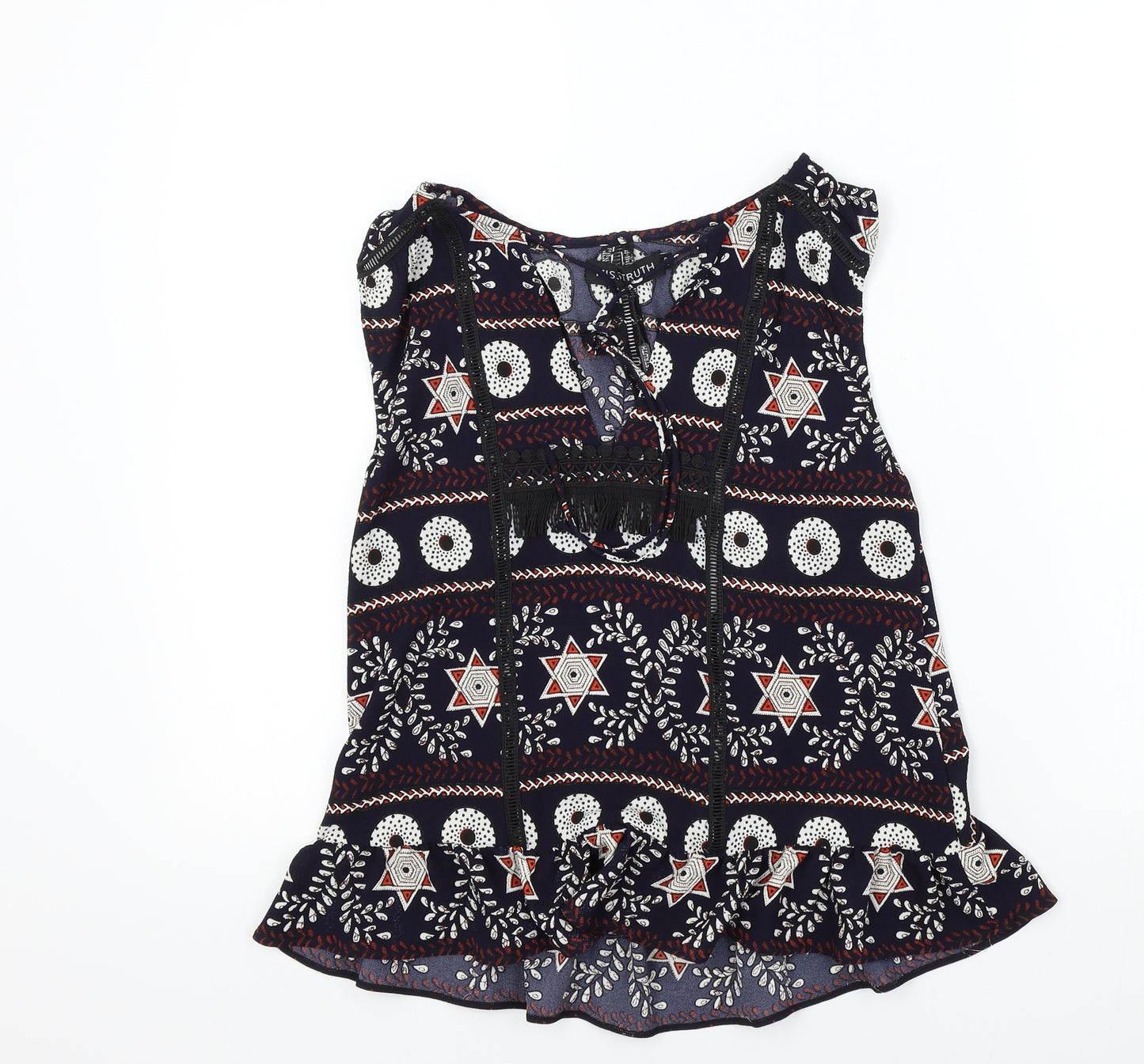 MISSTRUTH Womens Blue Geometric  Basic Blouse Size 8