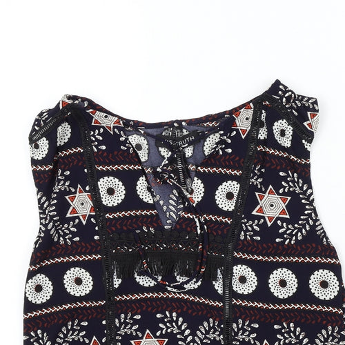 MISSTRUTH Womens Blue Geometric  Basic Blouse Size 8