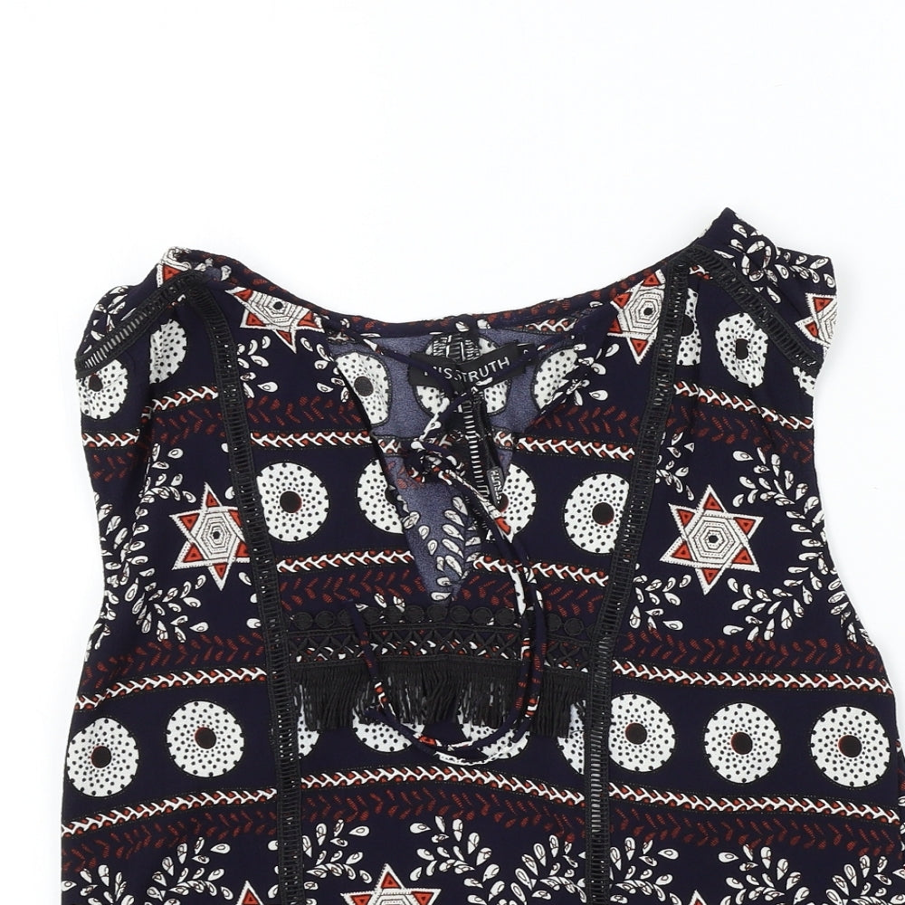 MISSTRUTH Womens Blue Geometric  Basic Blouse Size 8
