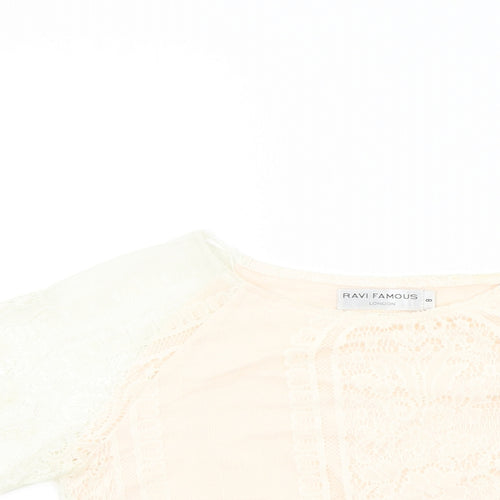 RAVI FAMOUSE Womens White Geometric  Basic Blouse Size 8