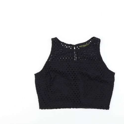 RAVI FAMOUS Womens Black Colourblock  Basic T-Shirt Size 8