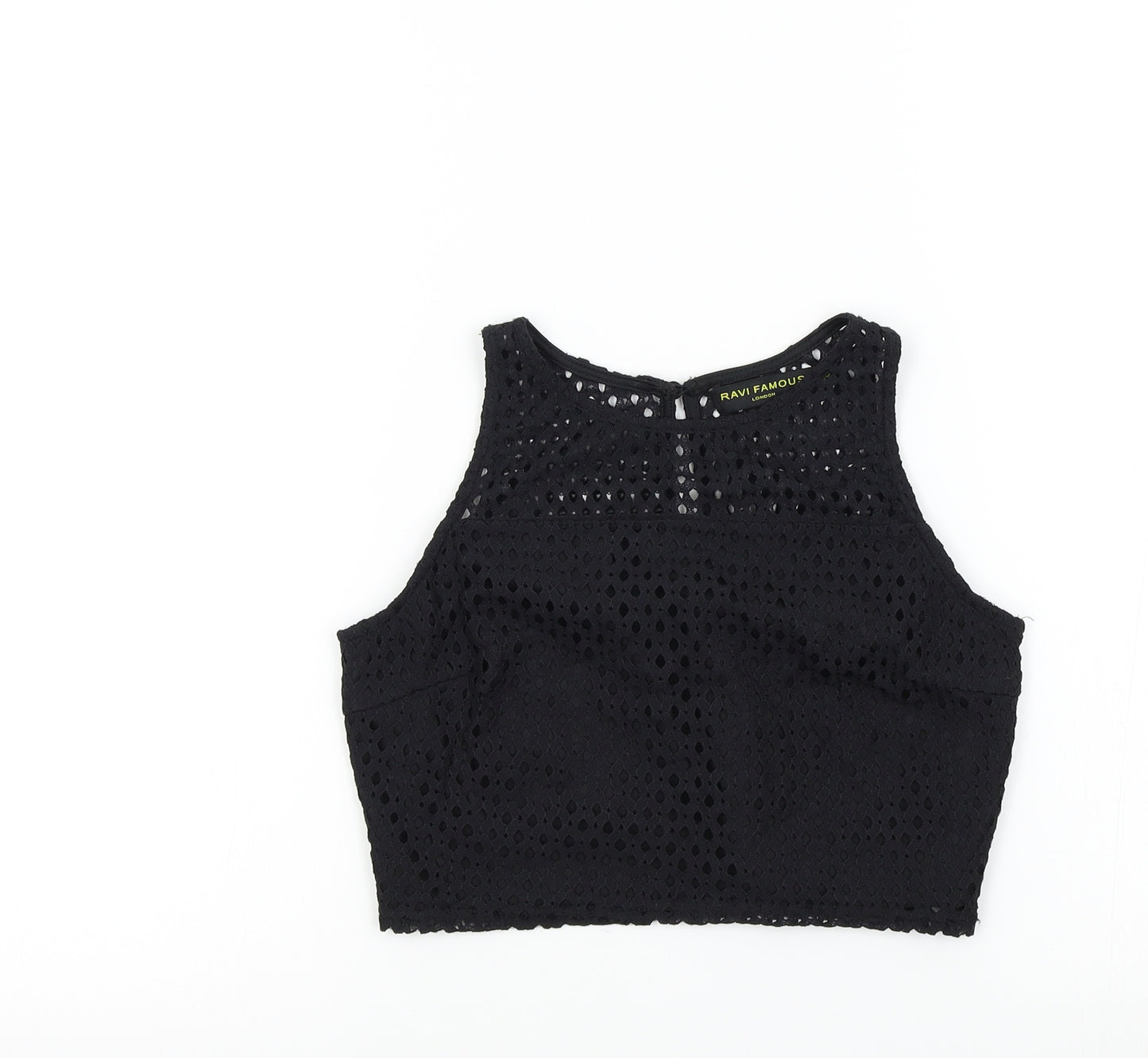 RAVI FAMOUS Womens Black Colourblock  Basic T-Shirt Size 8