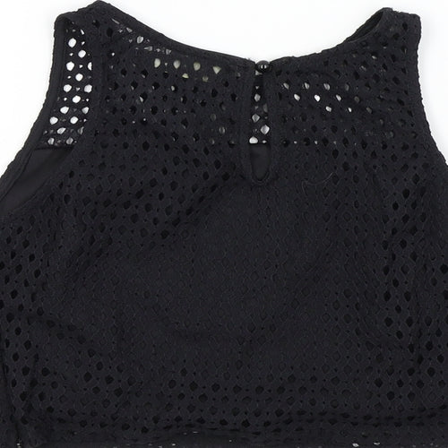 RAVI FAMOUS Womens Black Colourblock  Basic T-Shirt Size 8