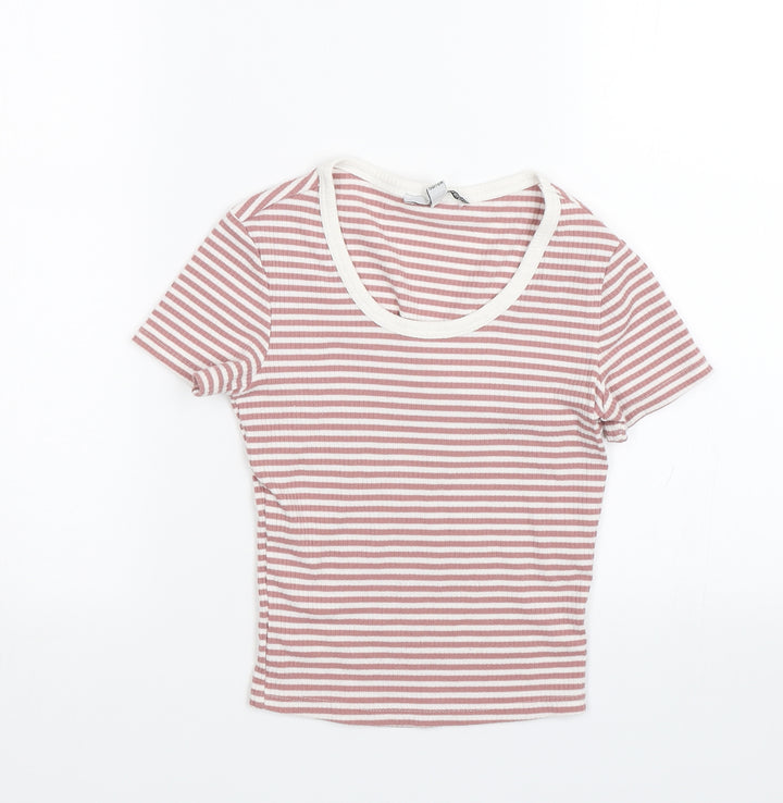 TALLY WEiJL Womens Pink Striped Basic T-Shirt Size 2XS