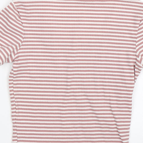 TALLY WEiJL Womens Pink Striped  Basic T-Shirt Size 2XS