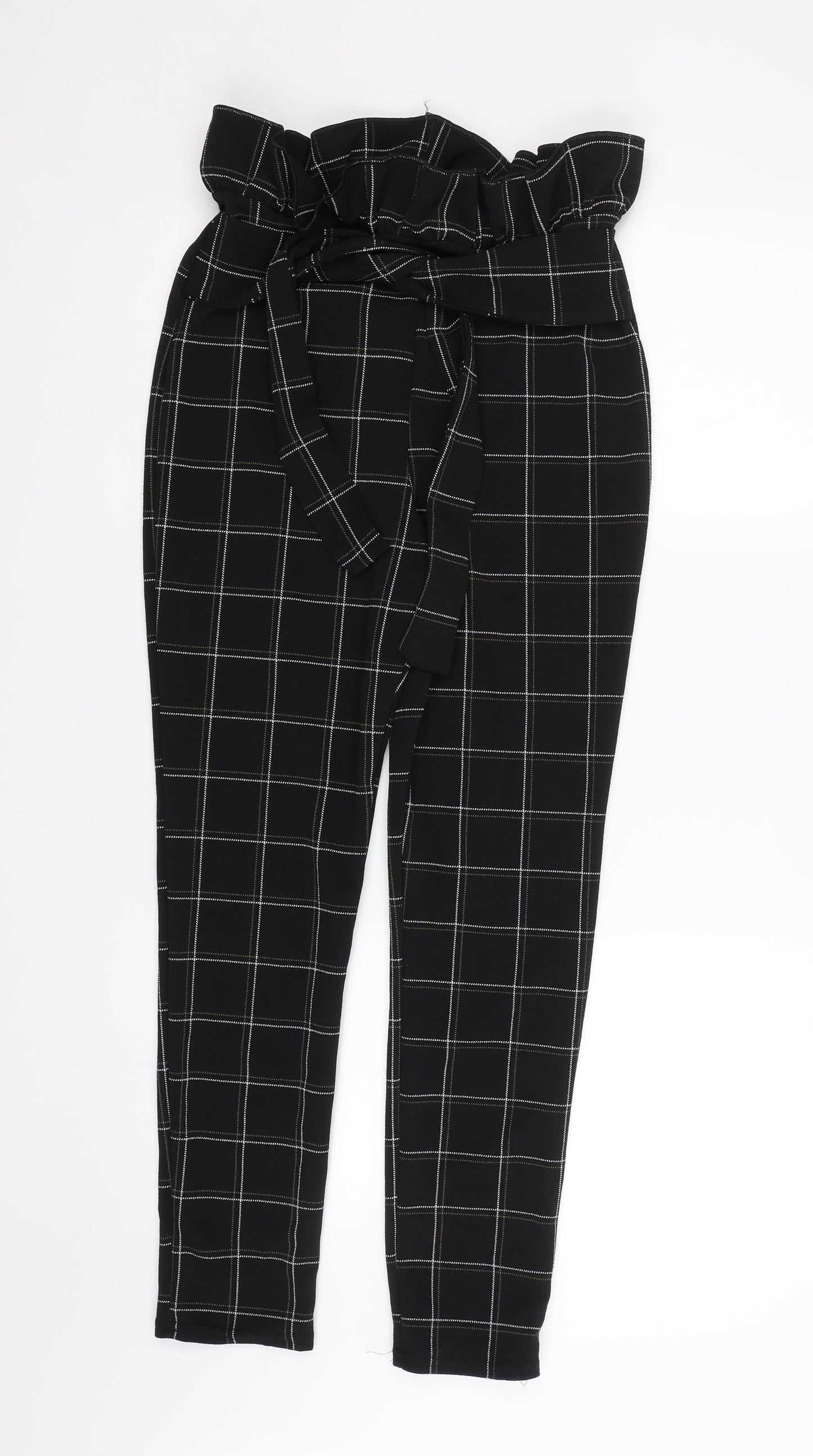 PRETTYLITTLETHING Womens Black Check  Trousers  Size 10 L24 in
