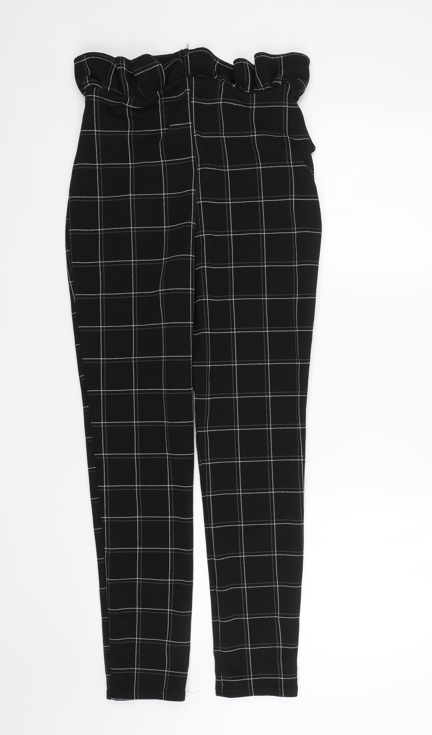 PRETTYLITTLETHING Womens Black Check  Trousers  Size 10 L24 in