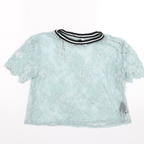 H&M Womens Blue Floral Lace Basic T-Shirt Size S  - Transparent