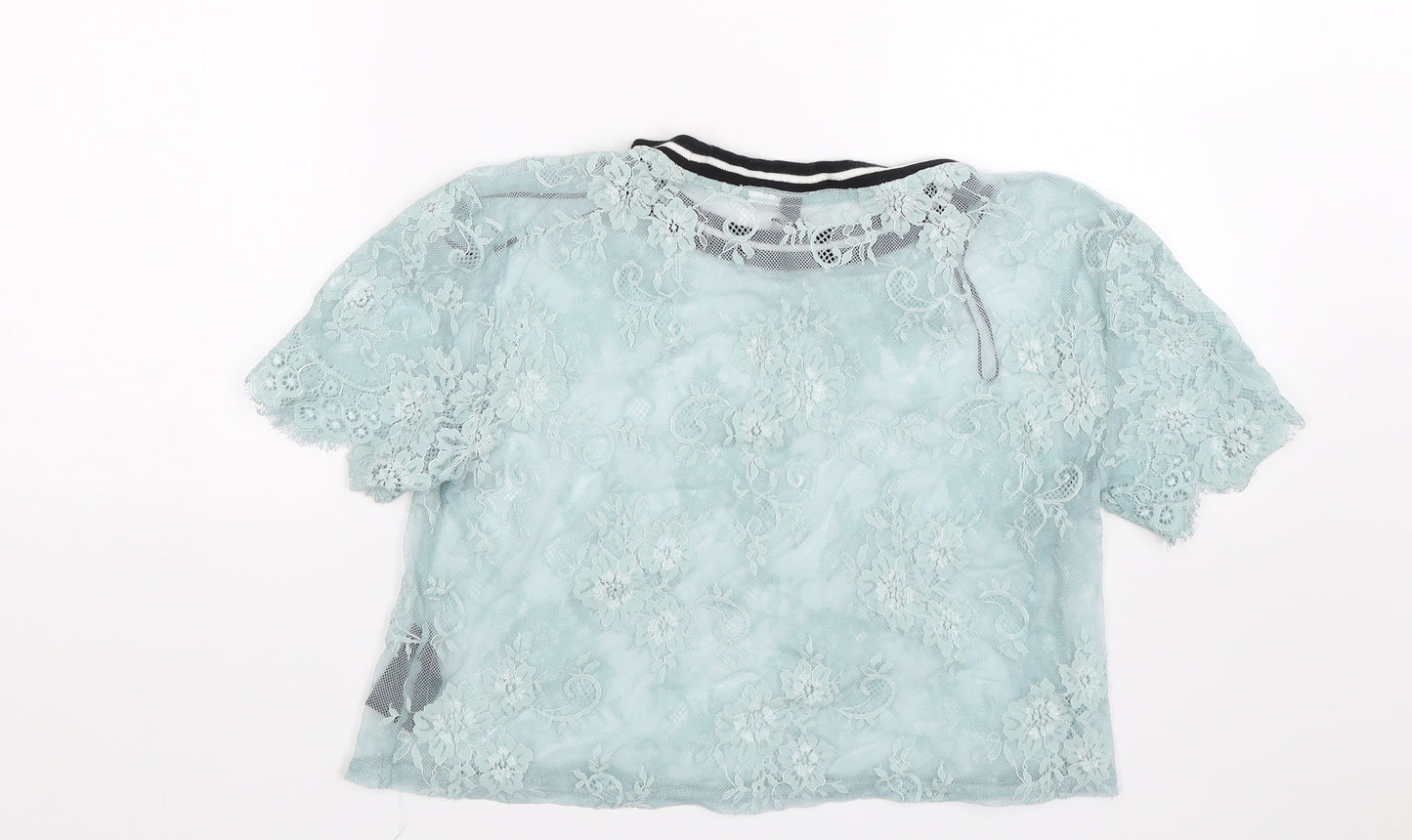 H&M Womens Blue Floral Lace Basic T-Shirt Size S  - Transparent