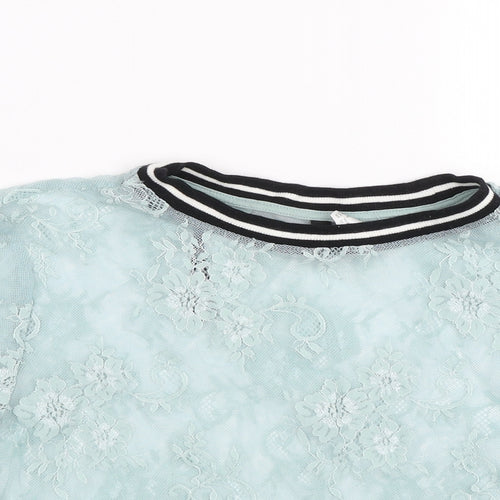 H&M Womens Blue Floral Lace Basic T-Shirt Size S  - Transparent