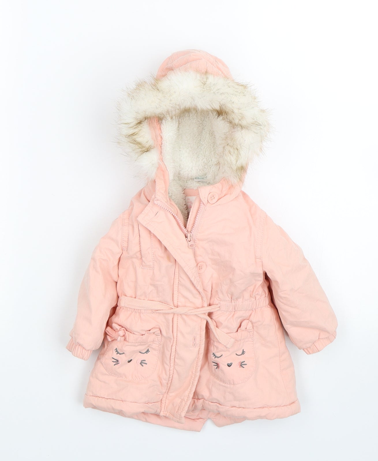 TEX Girls Pink   Parka Coat Size 6-9 Months  - Cats