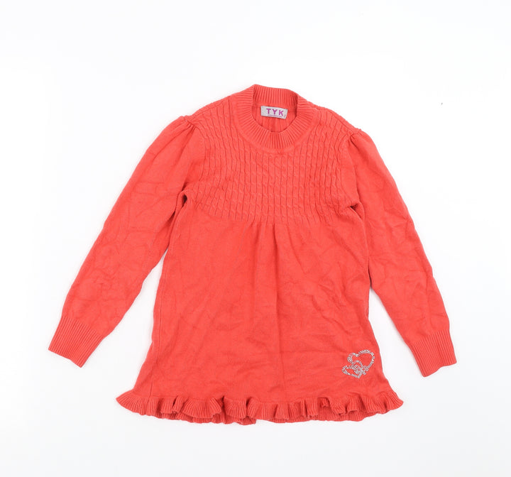 TYK Girls Red Knit Pullover Jumper Size 12 Years