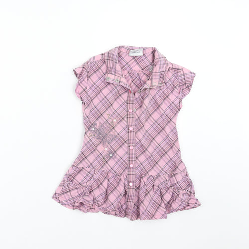 NEXT Girls Purple Check  Basic Blouse Size 3 Years  - Embroidered detail