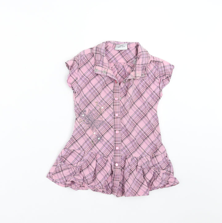 NEXT Girls Purple Check Basic Blouse Size 3 Years - Embroidered detail