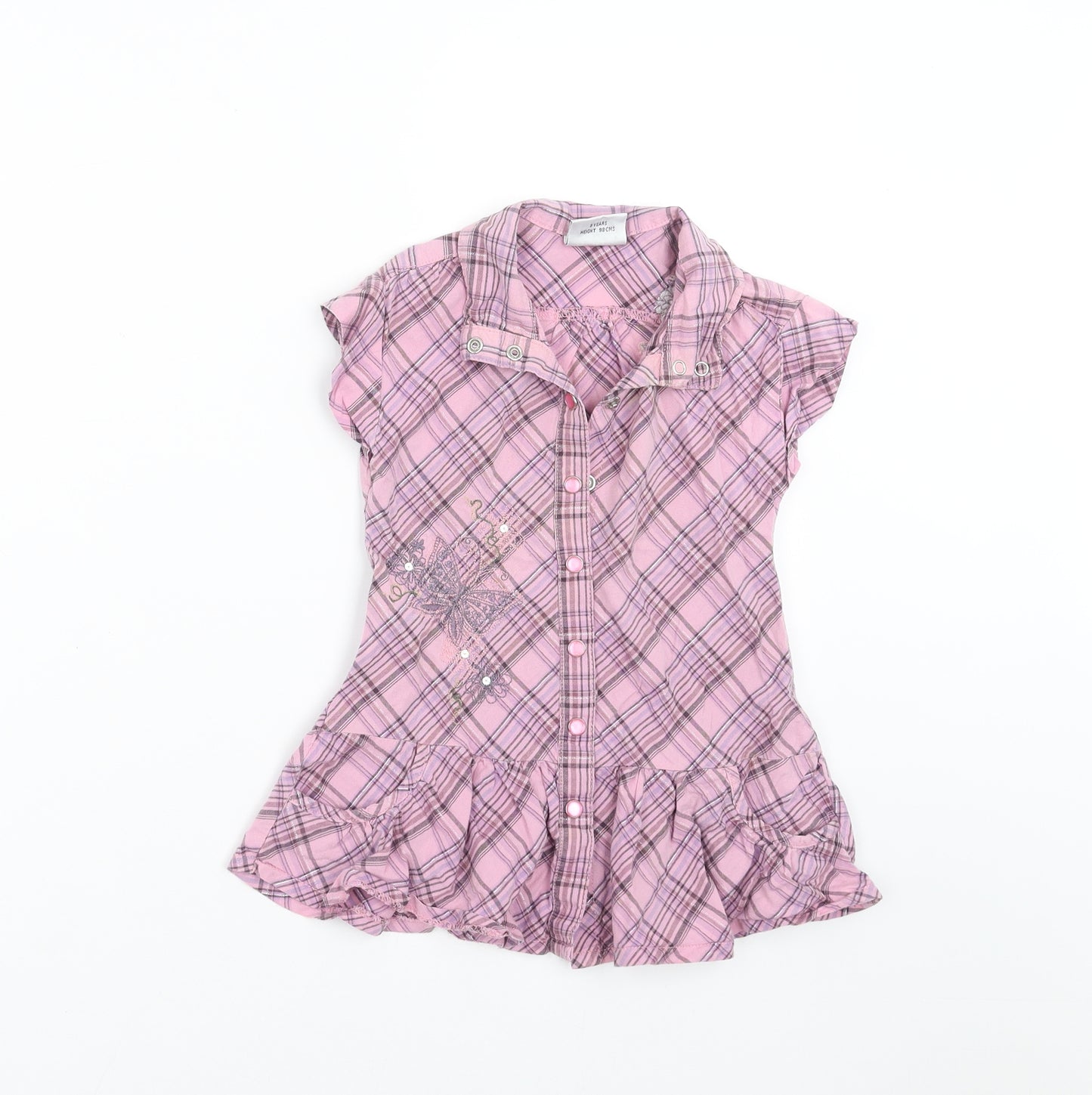 NEXT Girls Purple Check  Basic Blouse Size 3 Years  - Embroidered detail