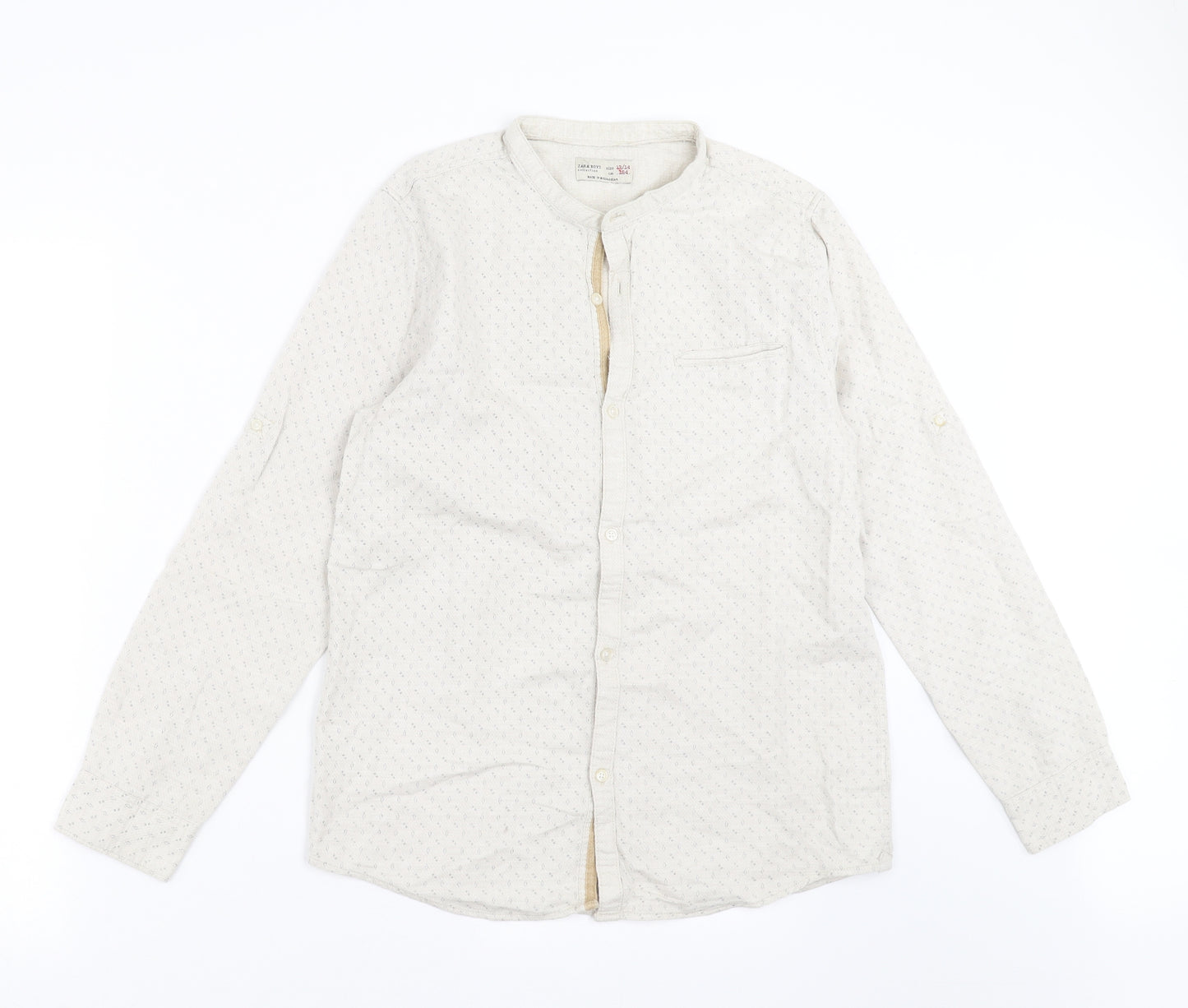 Zara Boys Beige Geometric  Basic Button-Up Size 13-14 Years