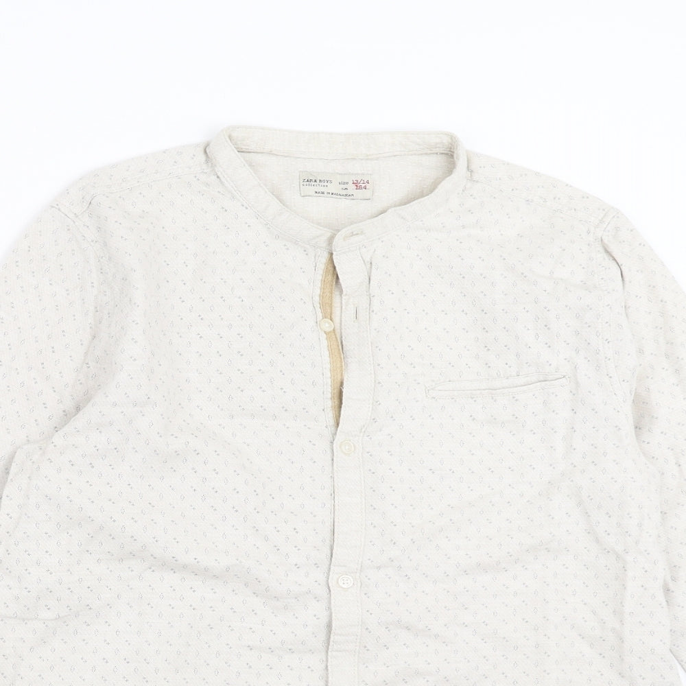 Zara Boys Beige Geometric  Basic Button-Up Size 13-14 Years