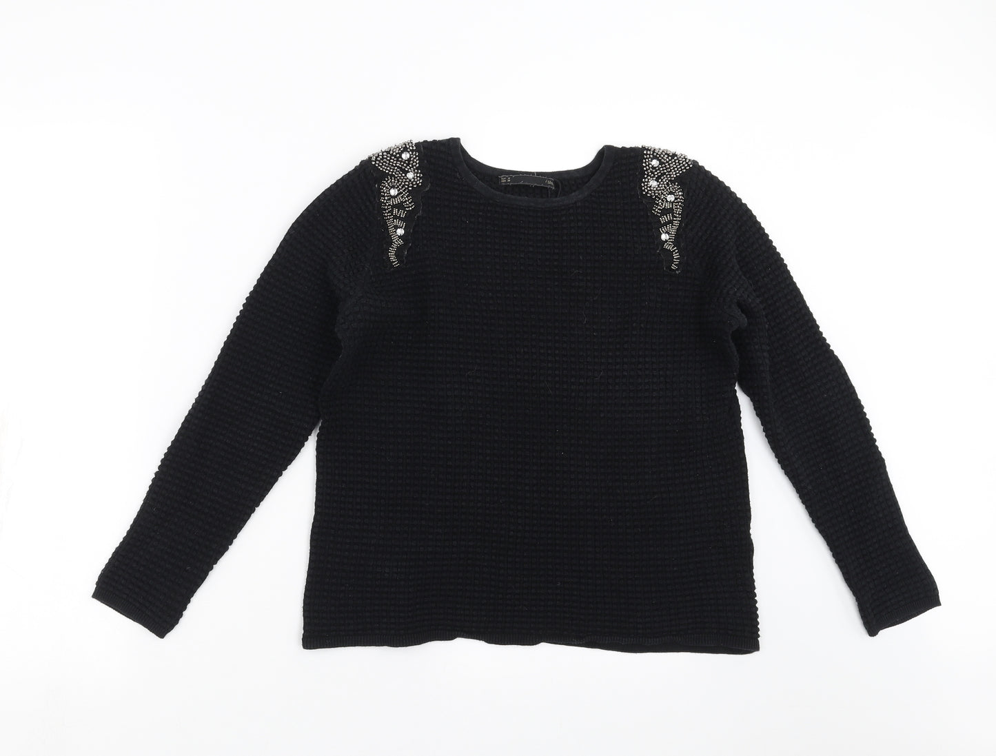 Sfera Womens Black Geometric  Pullover Jumper Size M  - beaded
