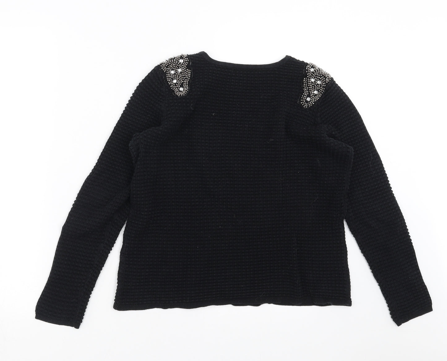 Sfera Womens Black Geometric  Pullover Jumper Size M  - beaded