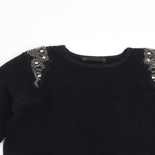 Sfera Womens Black Geometric  Pullover Jumper Size M  - beaded