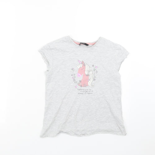 George Girls Grey   Basic T-Shirt Size 9-10 Years  - unicorn