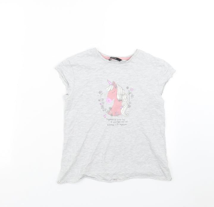 George Girls Grey Basic T-Shirt Size 9-10 Years - unicorn
