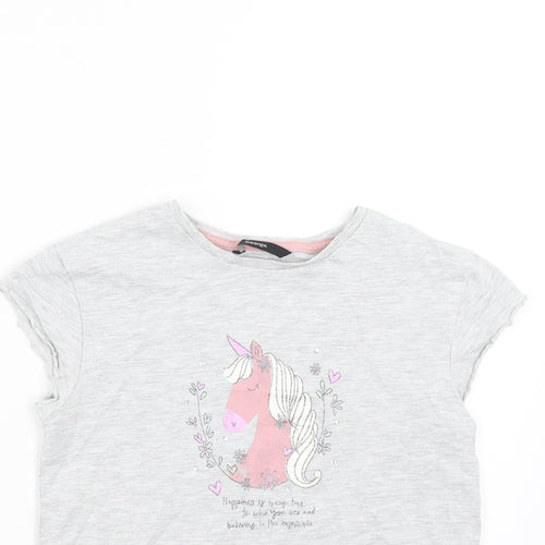 George Girls Grey   Basic T-Shirt Size 9-10 Years  - unicorn