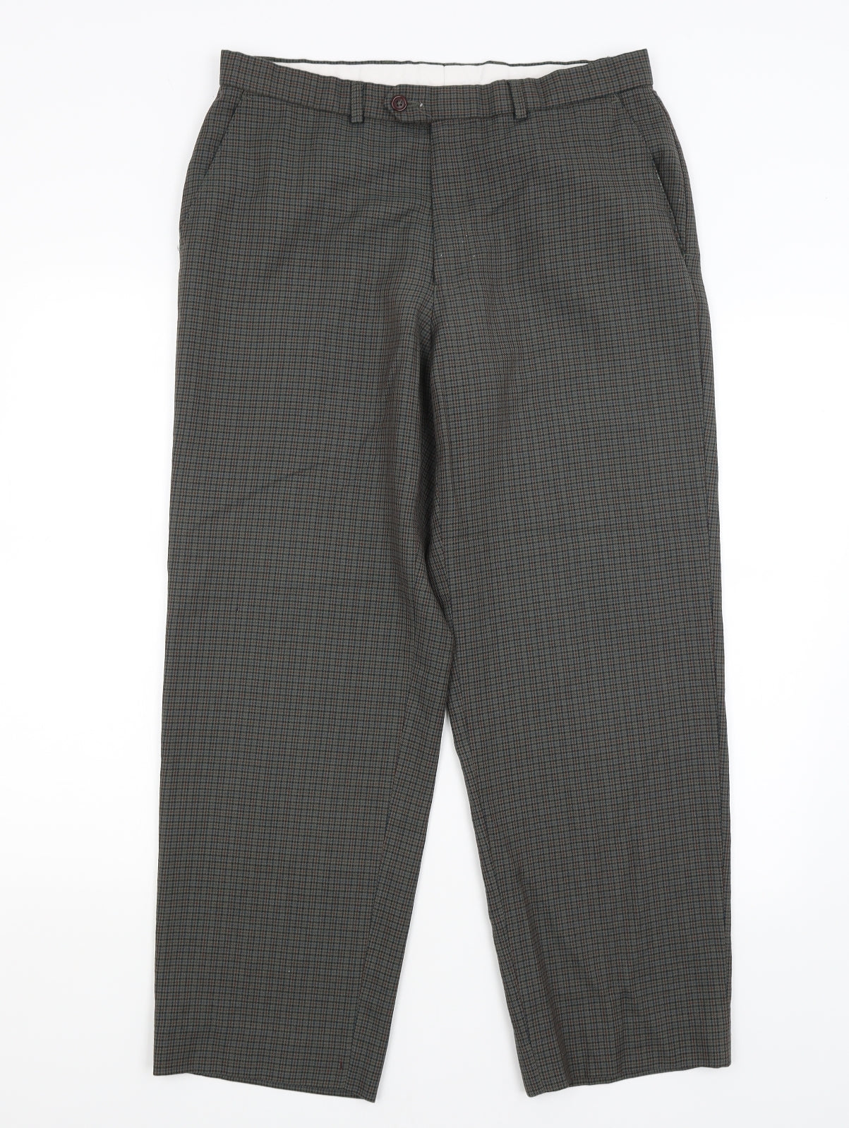 St Michael Mens Green Houndstooth  Trousers  Size 34 in L28 in