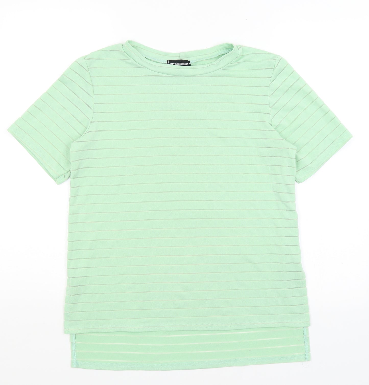 Pretty Little Thing Womens Green Striped  Basic T-Shirt Size 12