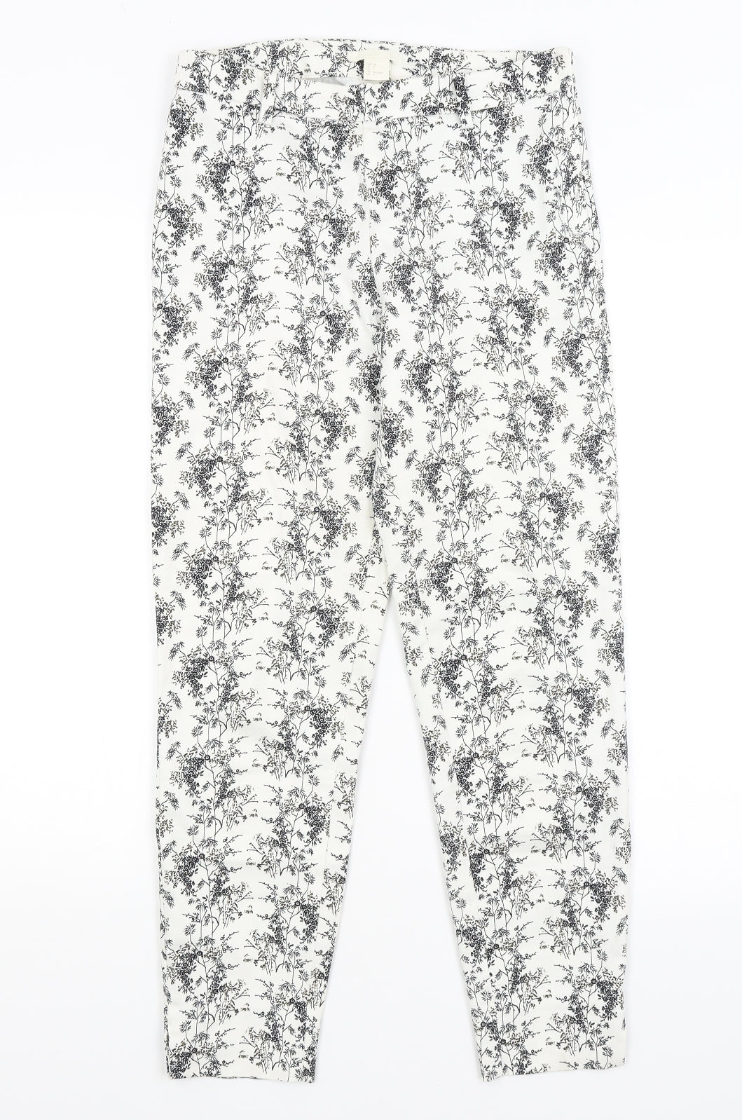 H&M Womens White Floral  Trousers  Size 8 L26 in