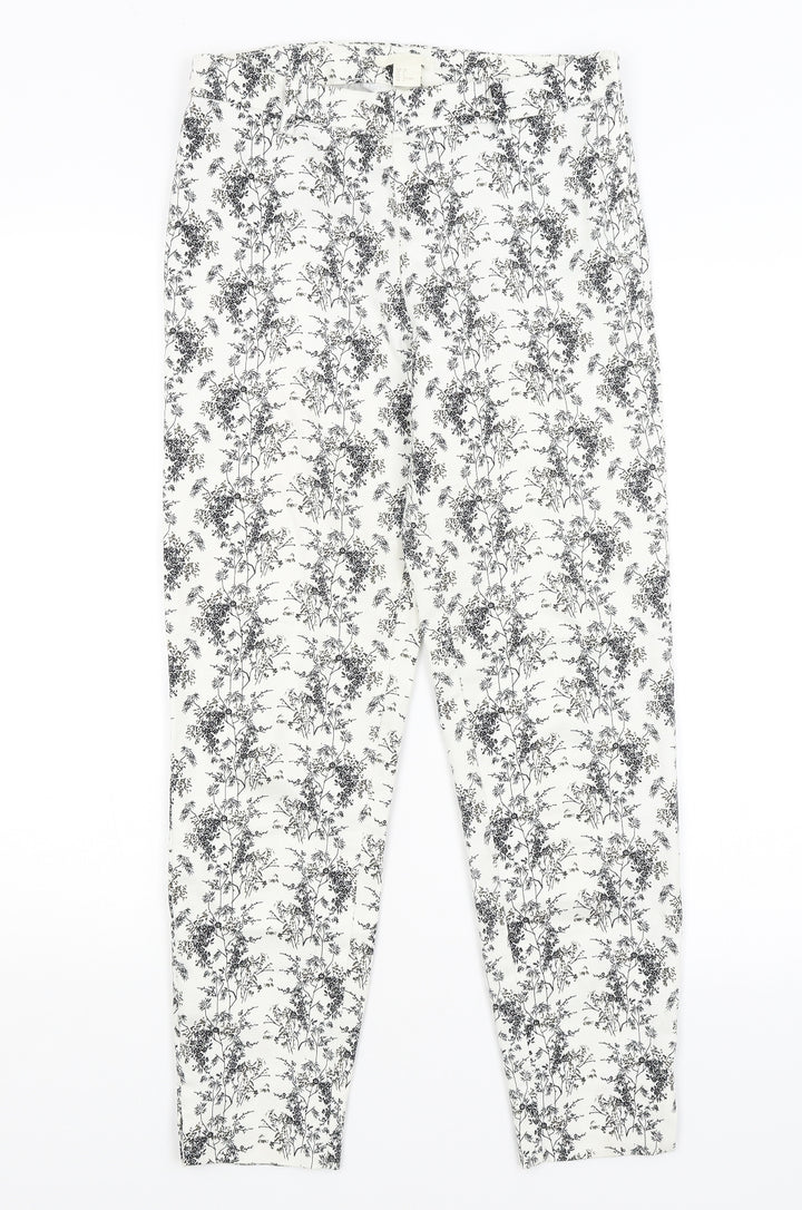 H&M Womens White Floral  Trousers  Size 8 L26 in