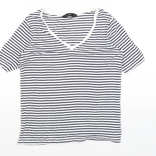 F&F Womens White Striped  Basic T-Shirt Size 8