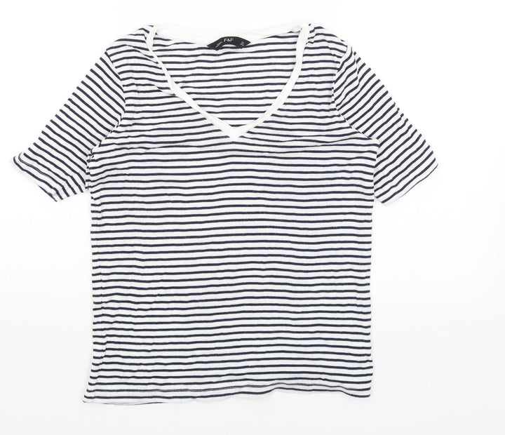 F&F Womens White Striped Basic T-Shirt Size 8