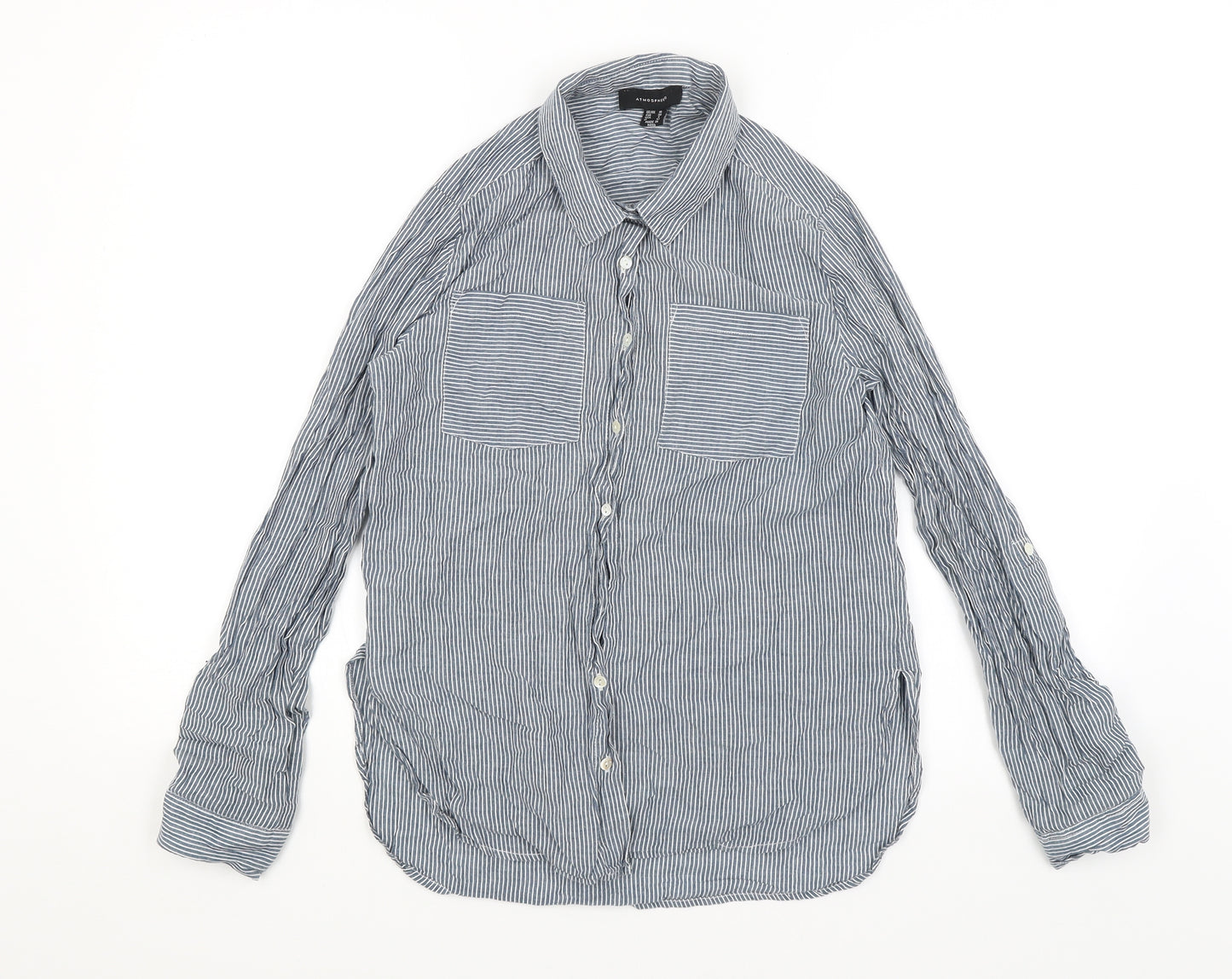 Atmosphere Womens Blue Striped  Basic Button-Up Size 10