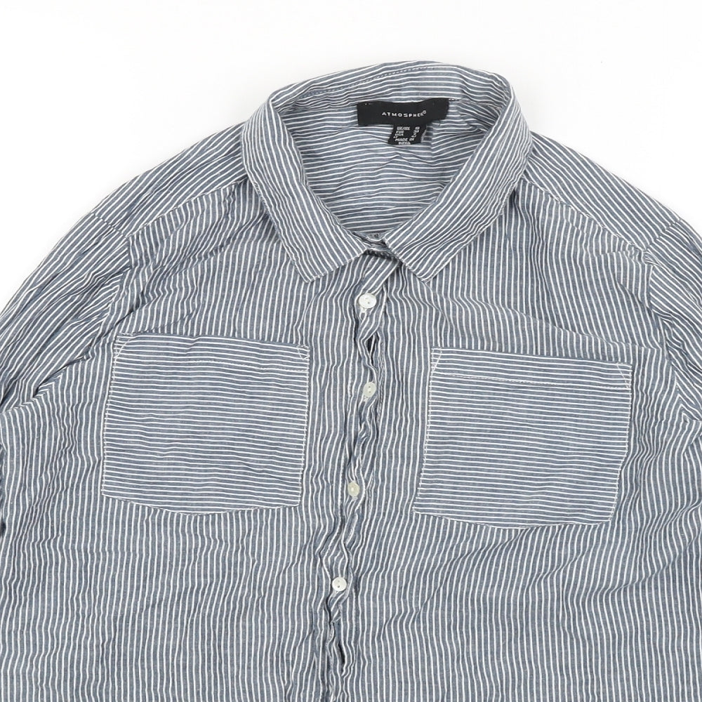 Atmosphere Womens Blue Striped  Basic Button-Up Size 10