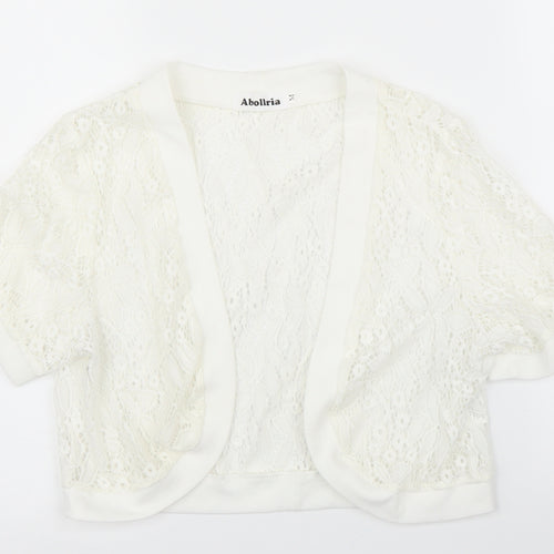 Abollria Womens White Floral  Cardigan Jumper Size M