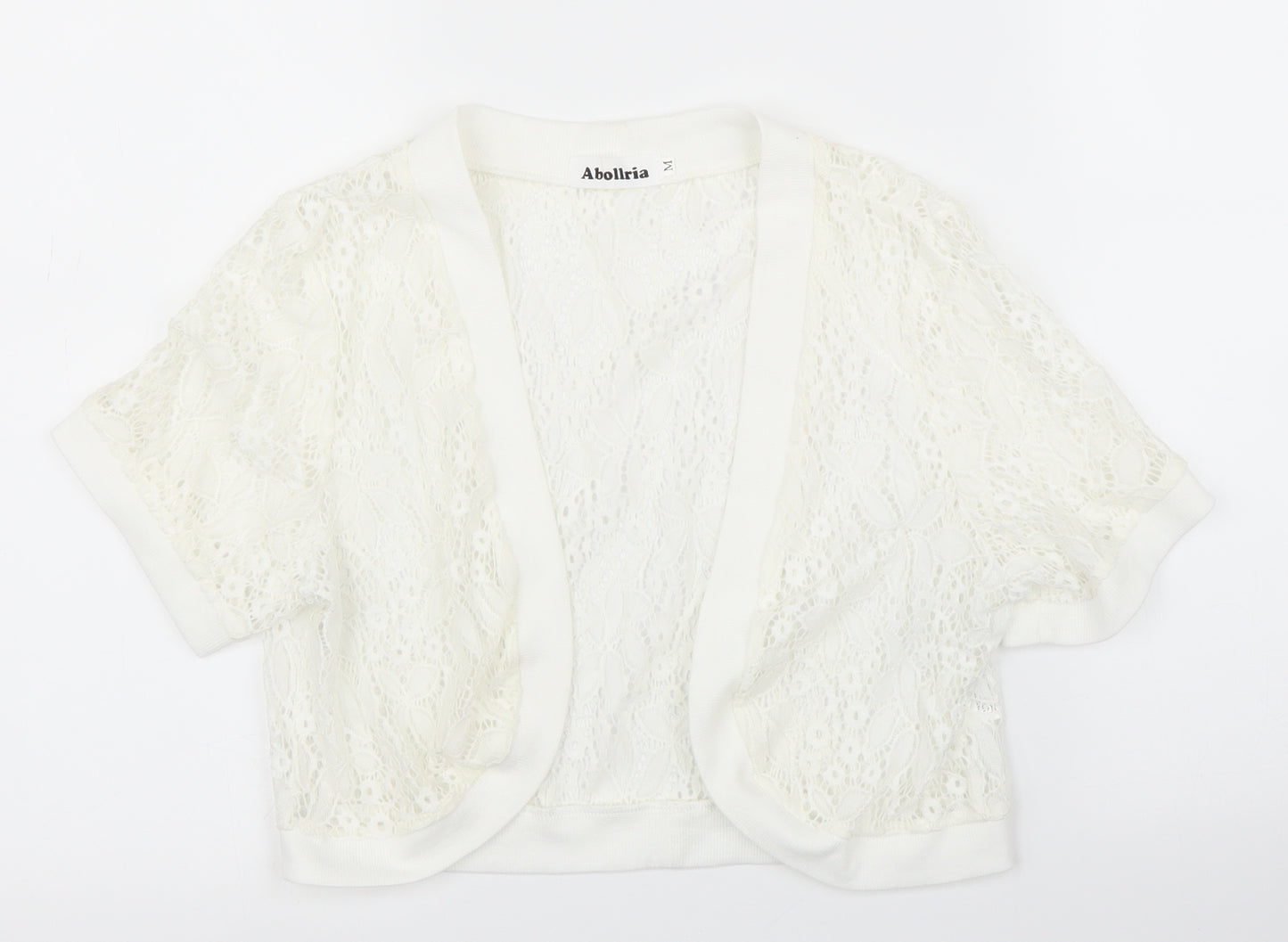 Abollria Womens White Floral  Cardigan Jumper Size M