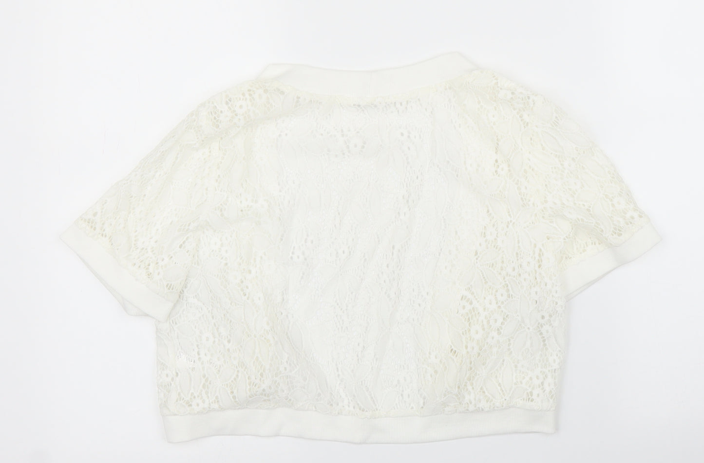 Abollria Womens White Floral  Cardigan Jumper Size M