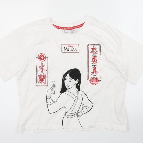 Primark Womens White   Basic T-Shirt Size S  - Disney, Mulan