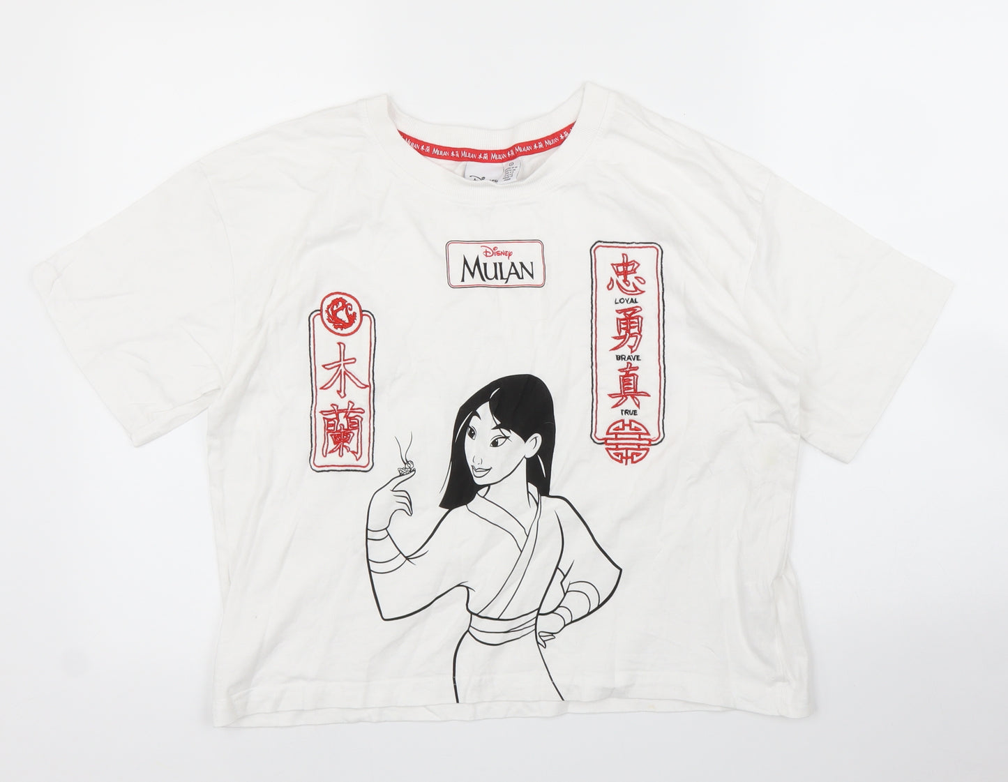 Primark Womens White   Basic T-Shirt Size S  - Disney, Mulan