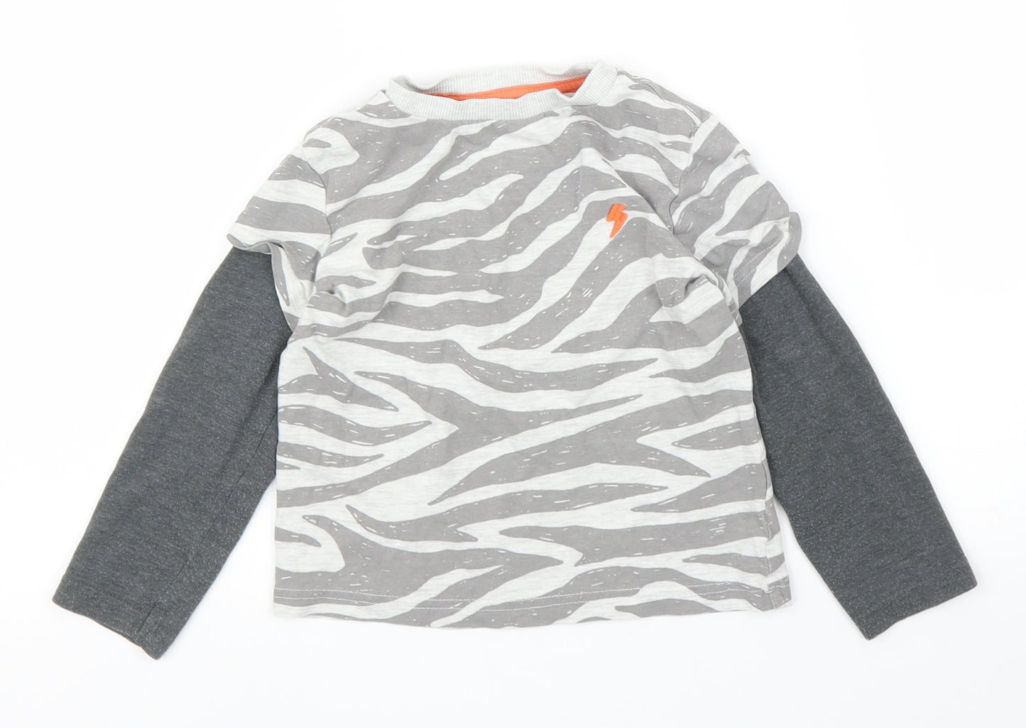 F&F Boys Grey Animal Print  Basic T-Shirt Size 3 Years  - Zebra print