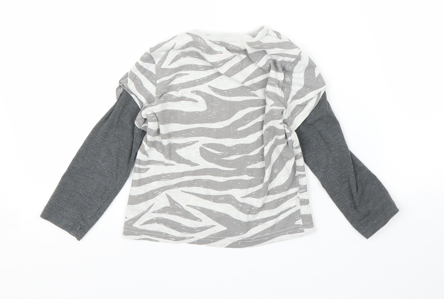 F&F Boys Grey Animal Print  Basic T-Shirt Size 3 Years  - Zebra print