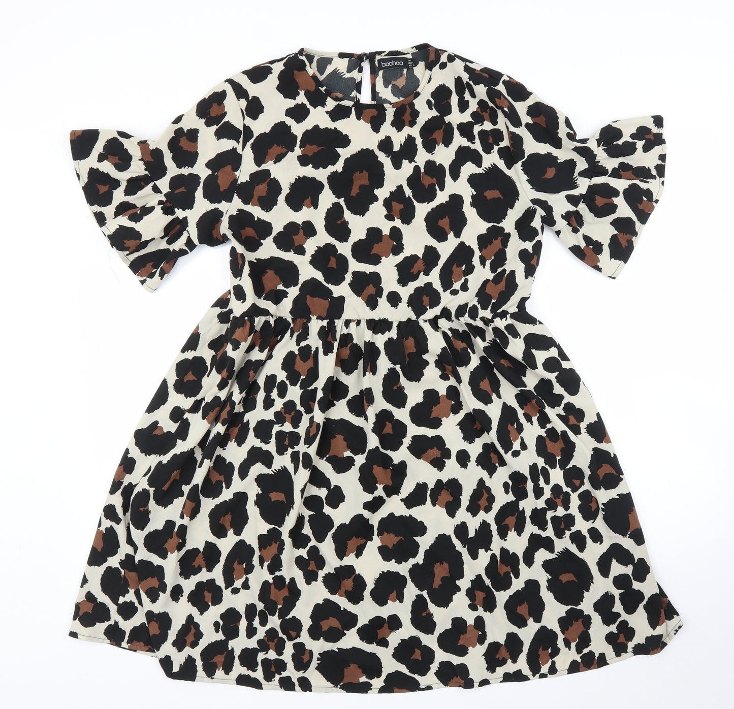 Boohoo Womens Beige Animal Print  A-Line  Size 14  - Leopard print