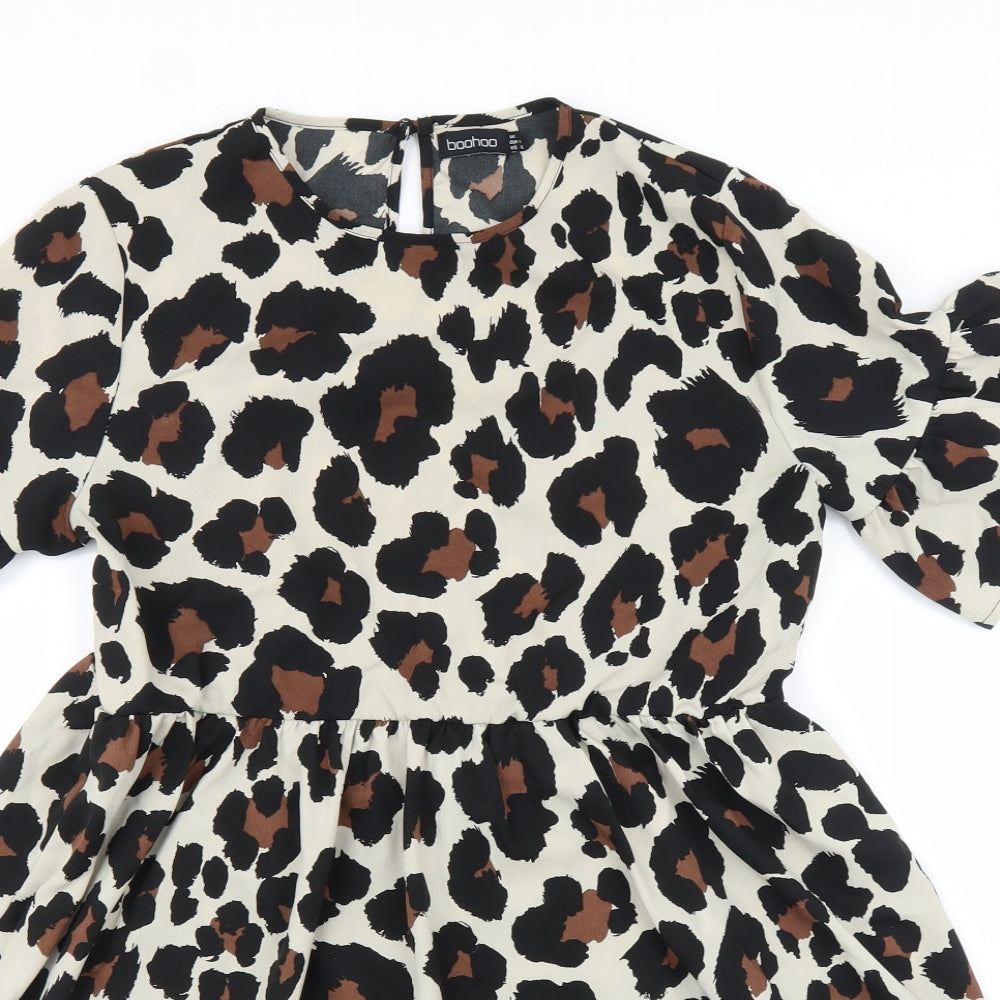 Boohoo Womens Beige Animal Print  A-Line  Size 14  - Leopard print