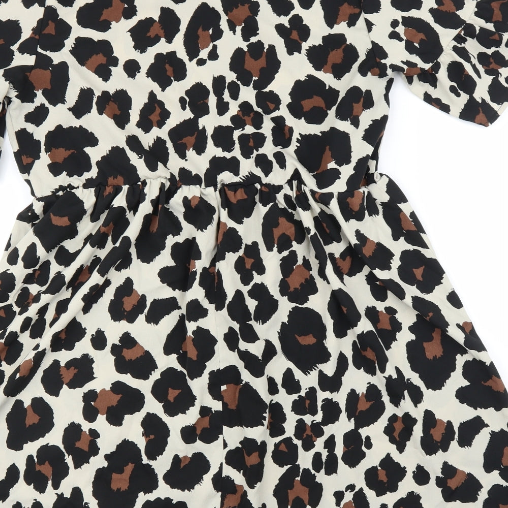 Boohoo Womens Beige Animal Print  A-Line  Size 14  - Leopard print