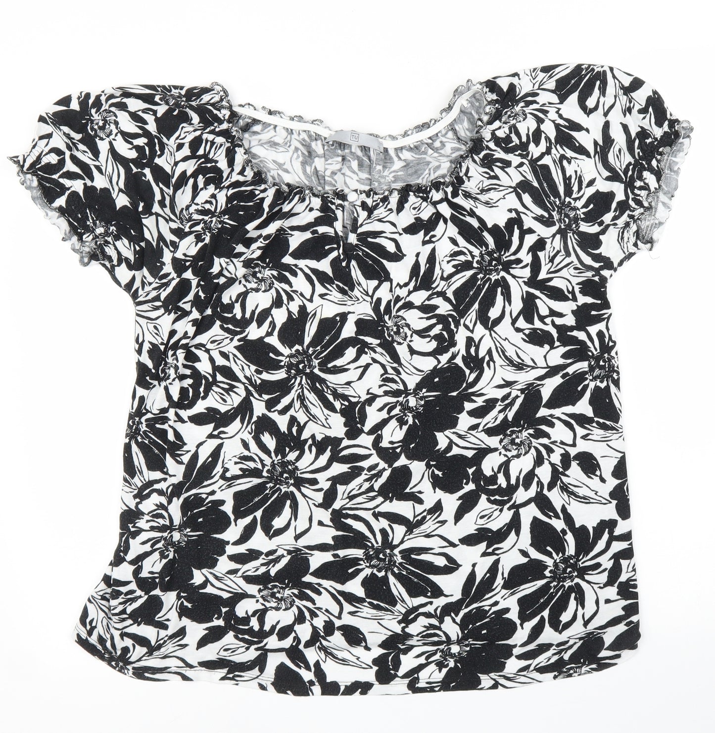 TU Womens Black Floral  Basic Blouse Size 12